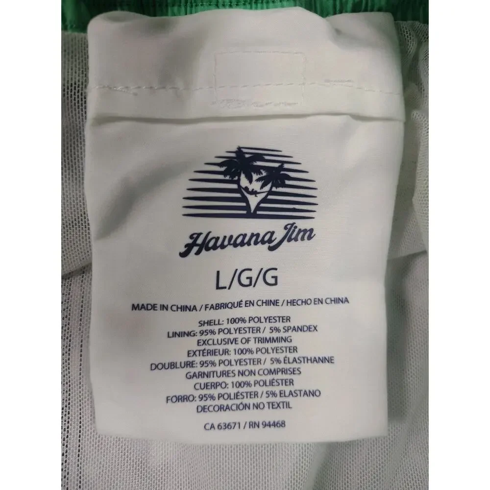 New Havana Jim Tropical Hawaiian Print Blue Flower Men Size L Swim Shorts Trunks
